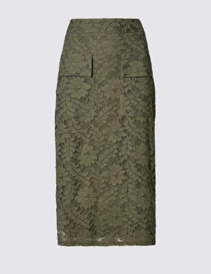 Lace Pocket Midi Skirt